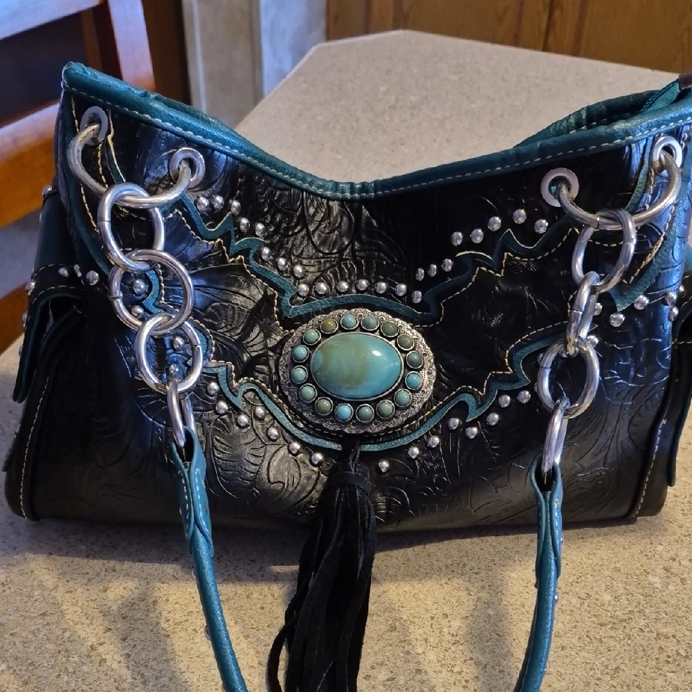 Montana West Black and Turquoise Shoulder Bag